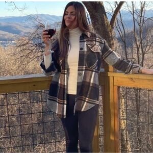 Goodnight Macaroon Katherine Brown Neutral Plaid Shacket Button Down Oversized